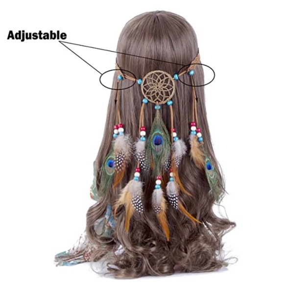 Hippie Headband Feather Dreamcatcher Headdress - AWAYTR Boho Feather Headwear Fe
